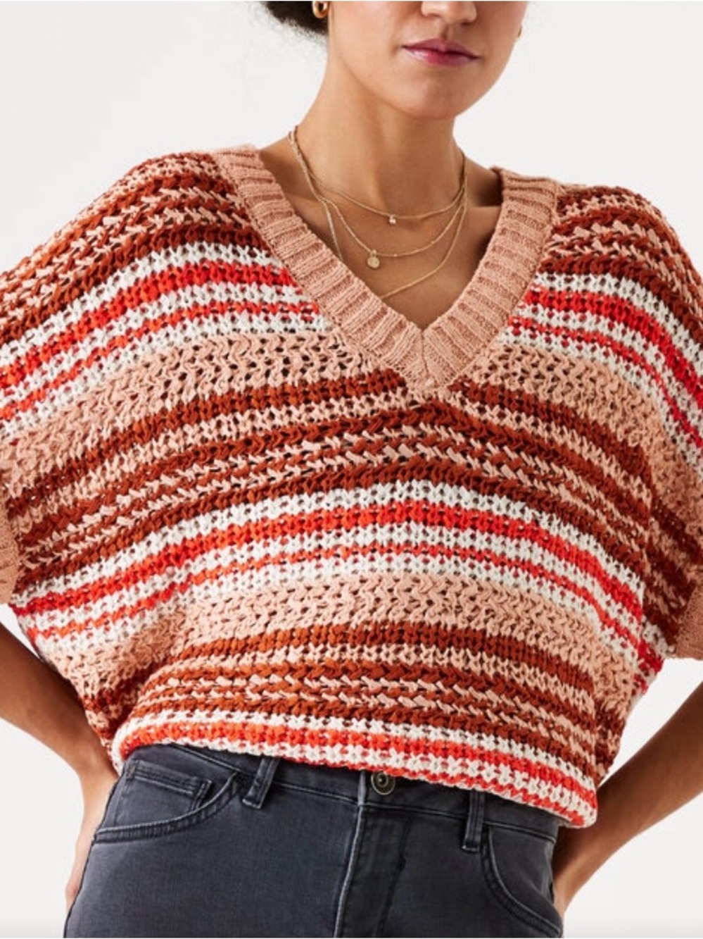 Garcia NWOT V-Neck Crochet Sweater in Peach and Rust